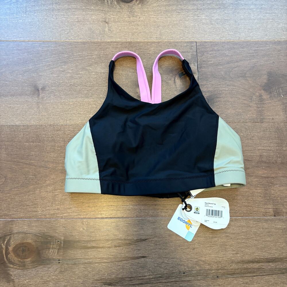 Prana Women's Baja Bound Swim Top Black Color Block size Small NWT